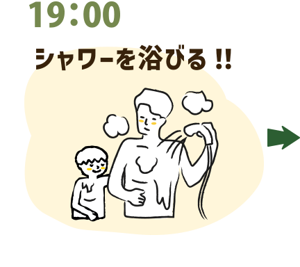 19：00 シャワーを浴びる！！