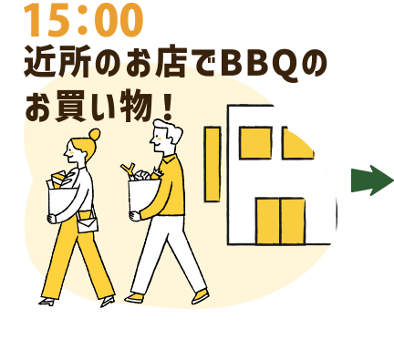 15：00 近所のお店でBBQのお買い物！