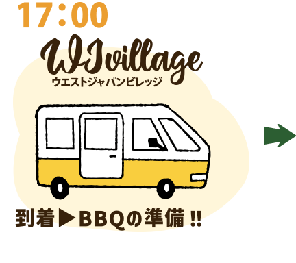 17：00 WJvillageウエストジャパンビレッジ 到着▶︎BBQの準備！！