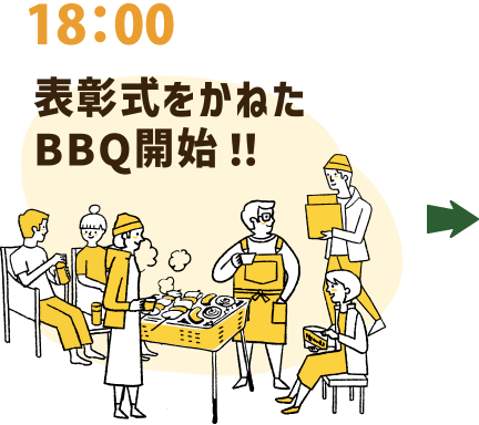 18：00 表彰式をかねたBBQ開始！！