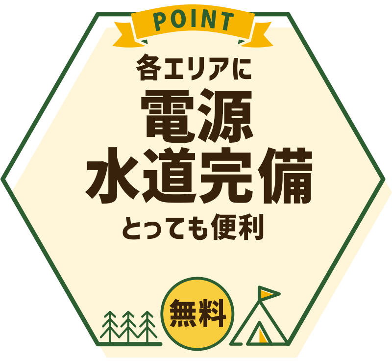 各エリアに電気、水道完備 もうとっても便利