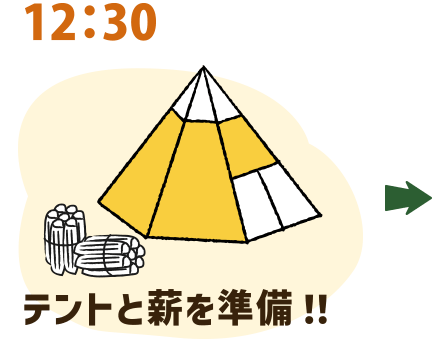 12：30 テントと薪を準備！！