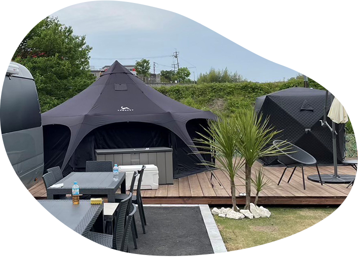 常設 大型テント、テントサウナ、ジャグジー